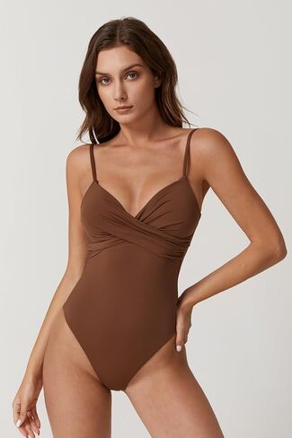ESONALR Sexy One Piece Swimsuit for Women Adjustable Spaghetti Strap Cross Over Neckline High Leg Bathing Suits in Kuwait