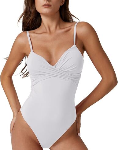ESONALR Sexy One Piece Swimsuit for Women Adjustable Spaghetti Strap Cross Over Neckline High Leg Bathing Suits in Kuwait