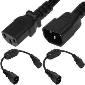 IEC 320 C14 to C13 Power Cable with Switch, 100-250V C14 Male Plug to C13 Female Plug Power Cord with On/Off Switch (2 Pack, 1FT/30cm) in Saudi Arabia