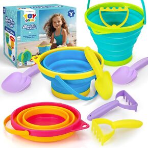 TOY Life Collapsible Beach Toys for Kid Toddler with 3 Shell Collecting Bag, Sand Toys for Toddler Kid with Sand Bucket Shovel, Travel Sandbox Toy for Age 3-4-5-6-8-10 in Kuwait