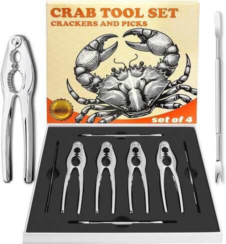 Crab Crackers and Tools, Set of 4 Stainless Steel Lobster Picks, Crab Leg Cracker, Seafood Tool Kit with Gift Box in Saudi Arabia
