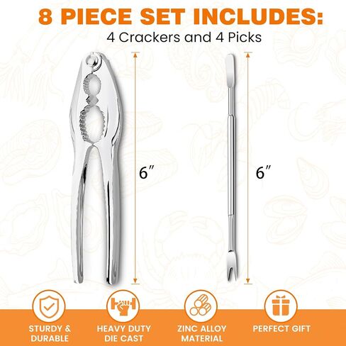 Crab Crackers and Tools, Set of 4 Stainless Steel Lobster Picks, Crab Leg Cracker, Seafood Tool Kit with Gift Box in Saudi Arabia