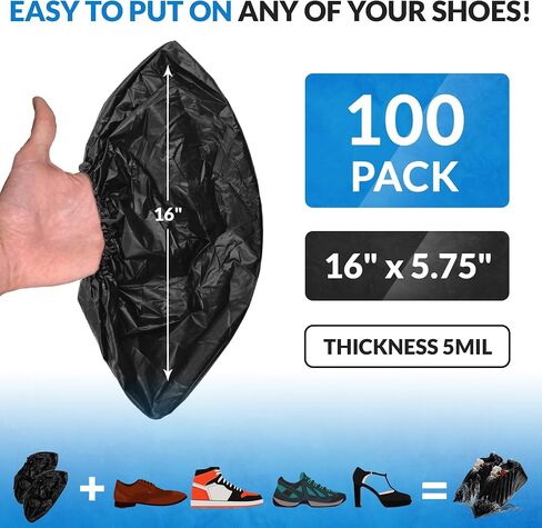 Black Disposable Shoe Covers for Indoors, 16 x 5.75 Inch. 100 Pack CPE Shoe Covers Disposable Non Slip. Disposable Boot Covers Waterproof. Disposable Booties for Shoes Covers Elastic Band in Kuwait