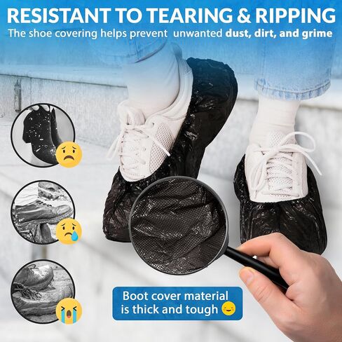 Black Disposable Shoe Covers for Indoors, 16 x 5.75 Inch. 100 Pack CPE Shoe Covers Disposable Non Slip. Disposable Boot Covers Waterproof. Disposable Booties for Shoes Covers Elastic Band in Kuwait