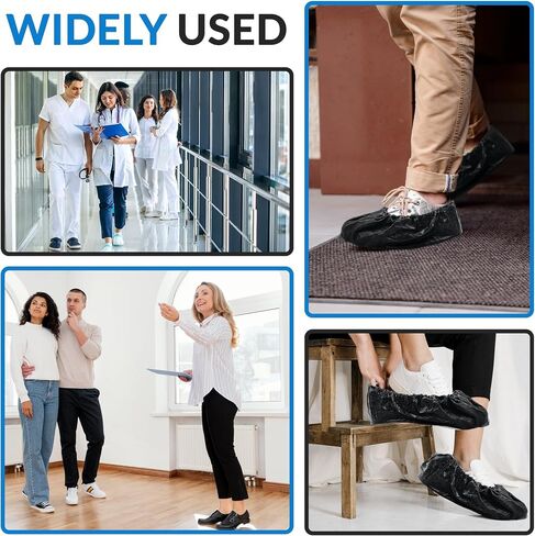 Black Disposable Shoe Covers for Indoors, 16 x 5.75 Inch. 100 Pack CPE Shoe Covers Disposable Non Slip. Disposable Boot Covers Waterproof. Disposable Booties for Shoes Covers Elastic Band in Kuwait