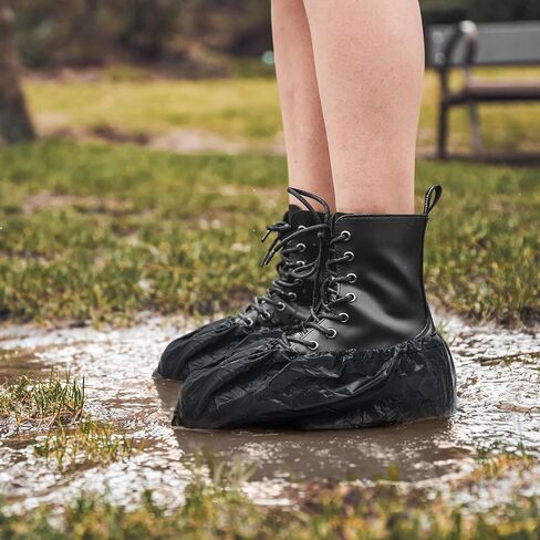 Black Disposable Shoe Covers for Indoors, 16 x 5.75 Inch. 100 Pack CPE Shoe Covers Disposable Non Slip. Disposable Boot Covers Waterproof. Disposable Booties for Shoes Covers Elastic Band in Kuwait