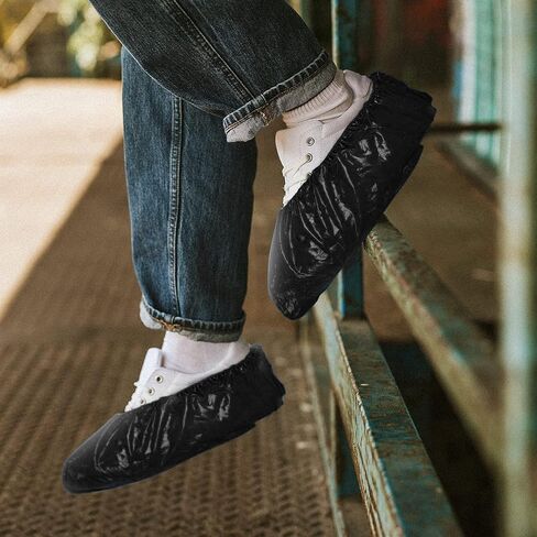 Black Disposable Shoe Covers for Indoors, 16 x 5.75 Inch. 100 Pack CPE Shoe Covers Disposable Non Slip. Disposable Boot Covers Waterproof. Disposable Booties for Shoes Covers Elastic Band in Kuwait