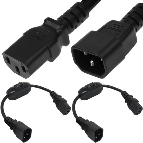 IEC 320 C14 to C13 Power Cable with Switch, 100-250V C14 Male Plug to C13 Female Plug Power Cord with On/Off Switch (2 Pack, 1FT/30cm) in Saudi Arabia