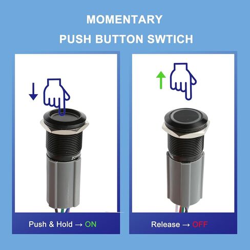 Power Push Button Switch Anti-Corrosion Aluminum Switch 5A Current Waterproof IP67 12V Light White for Marine, Car, Slef-Locking with Pigtail in Kuwait