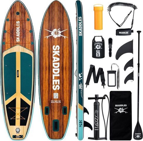 11 'قابلة للنفخ لوحة مجداف - SUP واسعة جدا للبالغين والأطفال من جميع مستويات المهارات ، paddleboard مستقرة مع المضخة ، الزعانف ، حقيبة الظهر ، والاكسسوارات وحقيبة الهاتف المقاومة للماء in Kuwait