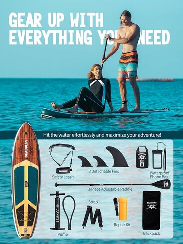 11 'قابلة للنفخ لوحة مجداف - SUP واسعة جدا للبالغين والأطفال من جميع مستويات المهارات ، paddleboard مستقرة مع المضخة ، الزعانف ، حقيبة الظهر ، والاكسسوارات وحقيبة الهاتف المقاومة للماء in Kuwait