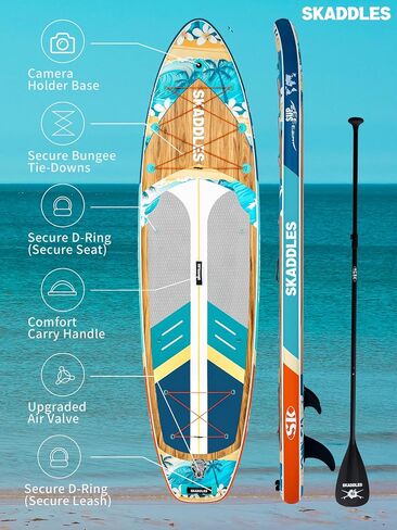 11 'قابلة للنفخ لوحة مجداف - SUP واسعة جدا للبالغين والأطفال من جميع مستويات المهارات ، paddleboard مستقرة مع المضخة ، الزعانف ، حقيبة الظهر ، والاكسسوارات وحقيبة الهاتف المقاومة للماء in Kuwait
