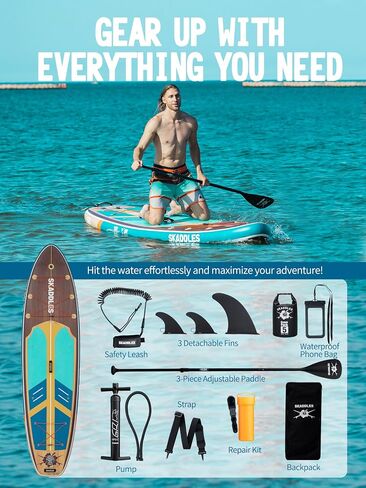 11 'قابلة للنفخ لوحة مجداف - SUP واسعة جدا للبالغين والأطفال من جميع مستويات المهارات ، paddleboard مستقرة مع المضخة ، الزعانف ، حقيبة الظهر ، والاكسسوارات وحقيبة الهاتف المقاومة للماء in Kuwait