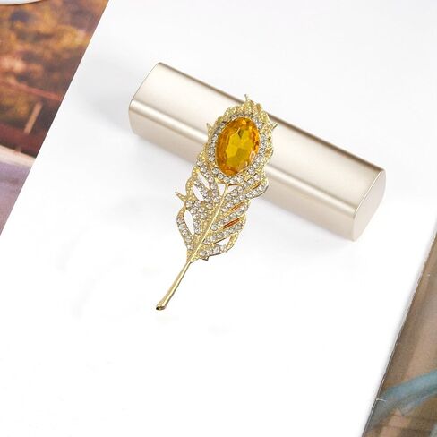 Rhinestone Feather Brooches for Women Vintage Animal Peacock Pins Crystal Diamond Lapel Pins Fashion Enamel Feather Leaf Brooch Elegant Dress Coat Pin in Saudi Arabia