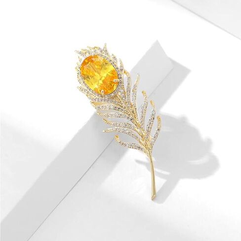 Rhinestone Feather Brooches for Women Vintage Animal Peacock Pins Crystal Diamond Lapel Pins Fashion Enamel Feather Leaf Brooch Elegant Dress Coat Pin in Saudi Arabia