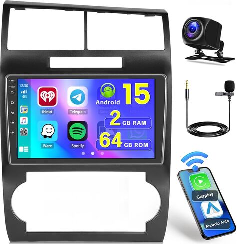 [2+64G] Hikity Android 15 Car Stereo for Dodge Charger/Magnum 2005 2006 2007 with Wireless Carplay Android Auto, 9" Touchscreen Car Radio Mirror Link GPS WiFi Bluetooth SWC Backup Cam FM Mic in Saudi Arabia