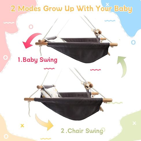 Baby Swing Outdoor and Indoor, Baby Hammock Toddler Swings, Baby Swing Outside Comfortable Wooden Midew Proof, Adjustable 5-Point Safety Belt, Great Gift for Baby Boys Girls Kids,Dark Grey in Saudi Arabia