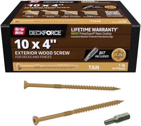 Grip-Rite GRDF4STT1 DeckForce #10 x 4 Nano Coated Wood Screws, Tan, 1lb Box in Saudi Arabia