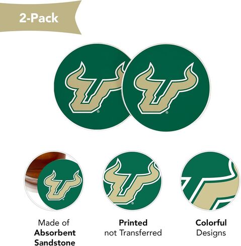 Desert Cactus University of South Florida Car Accessories USF Bulls Absorbent Sandstone Cup Coasters Licensed Product Set of 2 (Design A) in Saudi Arabia