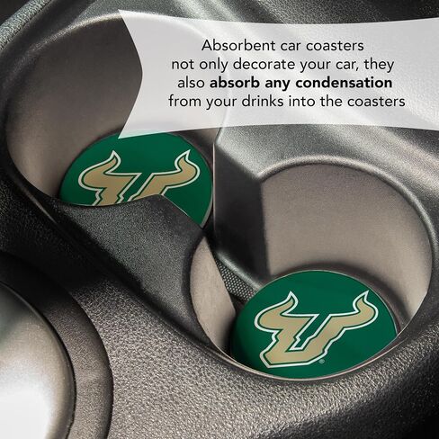 Desert Cactus University of South Florida Car Accessories USF Bulls Absorbent Sandstone Cup Coasters Licensed Product Set of 2 (Design A) in Saudi Arabia