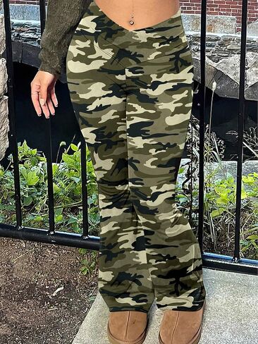 Women's Bootleg Workout Pants Casual High Waisted Stylish V Crossover Flared Yoga Leggings in Saudi Arabia