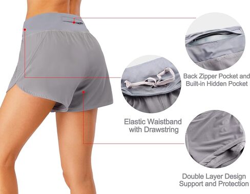 Women's 2 in 1 Running Shorts Drawsting Quick Dry with Liner Pocket Lightweight Elastic Waist Training Shorts in Saudi Arabia