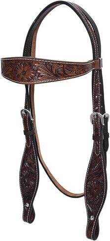 HILASON Western Horse Headstall Breast Collar Set Genuine American Leather Floral Dark Brown | for Horses in Saudi Arabia