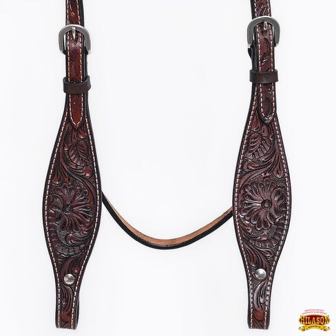 HILASON Western Horse Headstall Breast Collar Set Genuine American Leather Floral Dark Brown | for Horses in Saudi Arabia