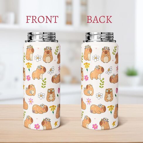 Capybara Water Bottle 18oz لطيف Kawaii Thermoses كأس الرياضة المعزولة مع مقبض وقلب القش Capybara هدايا للأطفال in Kuwait