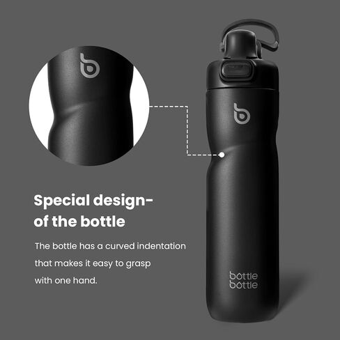 BOTTLE BOTTLE Insulated Water Bottle 24 oz with Handle and Flip Tops Lids Stainless Steel Water Bottle Push Button Lid Leak proof Portable for Running Travel Sports Hiking black in Kuwait