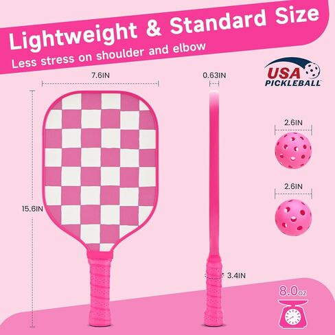 Pink Pickleball Paddles مجموعة من 2/4 ، كرة من الألياف الزجاجية المعتمدة من USAPA مع 2/4 مضارب لطيلة المخلل خفيفة الوزن ، 2 كرات داخلية و 2 في الهواء الطلق ، حقيبة واحدة من المخللات للنساء ، والمبتدئين ، والشباب in Kuwait