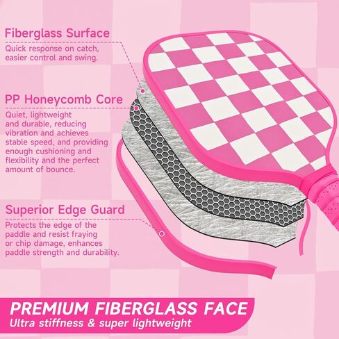 Pink Pickleball Paddles مجموعة من 2/4 ، كرة من الألياف الزجاجية المعتمدة من USAPA مع 2/4 مضارب لطيلة المخلل خفيفة الوزن ، 2 كرات داخلية و 2 في الهواء الطلق ، حقيبة واحدة من المخللات للنساء ، والمبتدئين ، والشباب in Kuwait