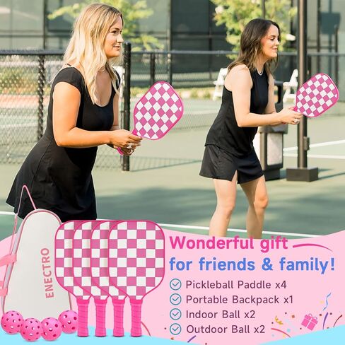 Pink Pickleball Paddles مجموعة من 2/4 ، كرة من الألياف الزجاجية المعتمدة من USAPA مع 2/4 مضارب لطيلة المخلل خفيفة الوزن ، 2 كرات داخلية و 2 في الهواء الطلق ، حقيبة واحدة من المخللات للنساء ، والمبتدئين ، والشباب in Kuwait