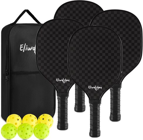 مجموعة Pickleball Paddles مجموعة من 2 أو 4 مع كرات المخلل والحقيبة | مضارب مصنوعة وفقًا لمعايير USAPA | ألياف الكربون/3K الألياف الزجاجية/الخشب | مضرب المخلل للرجال والنساء والأطفال. in Kuwait
