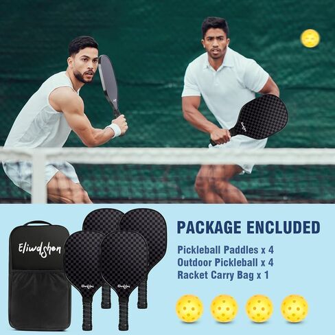 مجموعة Pickleball Paddles مجموعة من 2 أو 4 مع كرات المخلل والحقيبة | مضارب مصنوعة وفقًا لمعايير USAPA | ألياف الكربون/3K الألياف الزجاجية/الخشب | مضرب المخلل للرجال والنساء والأطفال. in Kuwait
