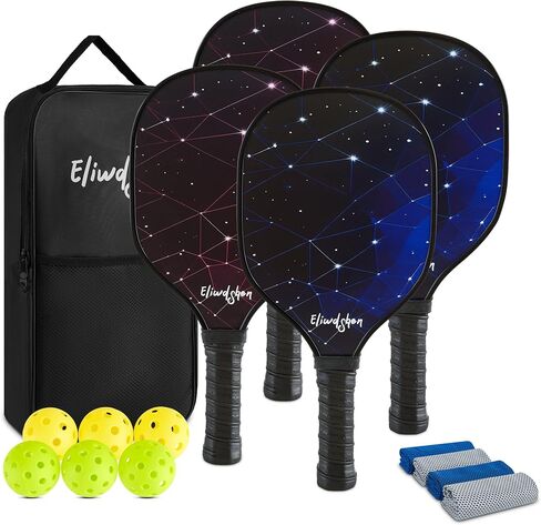 مجموعة Pickleball Paddles مجموعة من 2 أو 4 مع كرات المخلل والحقيبة | مضارب مصنوعة وفقًا لمعايير USAPA | ألياف الكربون/3K الألياف الزجاجية/الخشب | مضرب المخلل للرجال والنساء والأطفال. in Kuwait