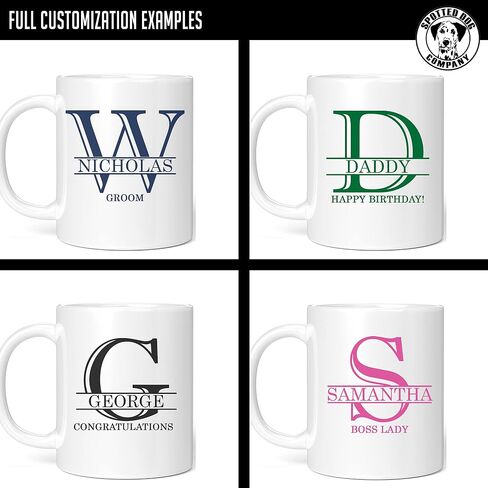 Monogram Monogram Ceramic White 11oz قهوة القدح مع النص المخصص والأحرف الأولى ، Halpert ، Dye Taza Para Cafe Personalizadas ، مخصصة مع خيارات الظهر ، الهدايا المخصصة للرجال ، الهدايا للنساء in Kuwait