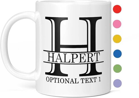 Monogram Monogram Ceramic White 11oz قهوة القدح مع النص المخصص والأحرف الأولى ، Halpert ، Dye Taza Para Cafe Personalizadas ، مخصصة مع خيارات الظهر ، الهدايا المخصصة للرجال ، الهدايا للنساء in Kuwait