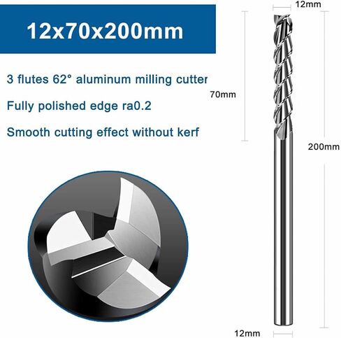 Router Bits Spiral Router Bit Up and Down Cut Compression CNC Router Bits 9mm 10mm 12mm Blade Diameter Solid Carbide End Mill for Wood Carving Wood Cutter ( Size : 12*70*200 ) in Kuwait