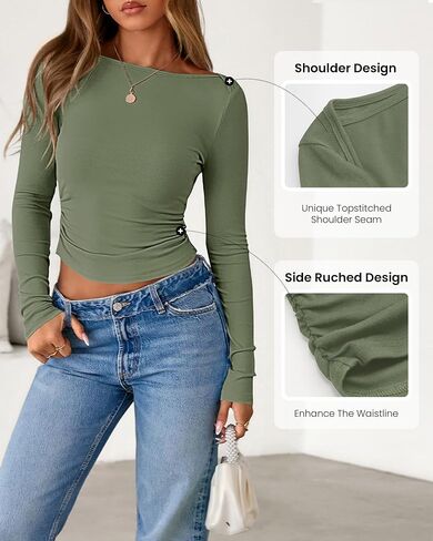 BTFBM Womens Long Sleeve Tops Fall Fashion 2025 Ribbed Slim Fit Y2K Boat Neck T Shirts Casual Going Out Workout Outfits in Saudi Arabia