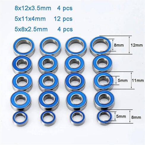 20pcs مجموعة مصغرة مجموعة مجموعة TT01 TT-01 TT01E TT01D TT02B 1/10 RC CAR محامل مختومة in Kuwait