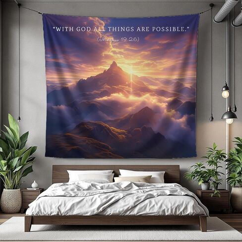 Psalm 23 Mountain Sunset Scripture Wall Tapestry Hanging for Bedroom, Inspirational Christian Nature Tapestries Wall Decor Gifts for Women Teens Living Room Dorm 50x60 inches in Kuwait