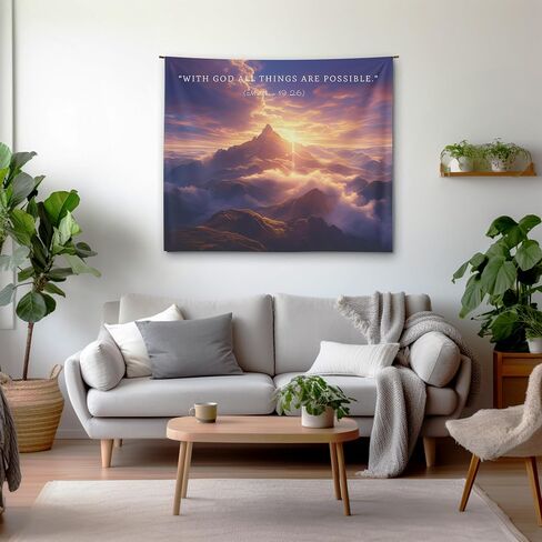 Psalm 23 Mountain Sunset Scripture Wall Tapestry Hanging for Bedroom, Inspirational Christian Nature Tapestries Wall Decor Gifts for Women Teens Living Room Dorm 50x60 inches in Kuwait