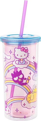 Silver Buffalo Hello Kitty Friends Rainbows and Clouds, Plastic Tall Cold Cup with Lid and Straw, 20 Ounces in Saudi Arabia
