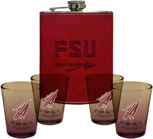 شركة الذاكرة | مرخصة من NCAA Team Logo Leather Flask مع (4) مجموعة أومبير لقطة in Saudi Arabia