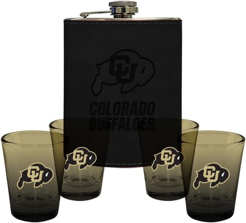شركة الذاكرة | مرخصة من NCAA Team Logo Leather Flask مع (4) مجموعة أومبير لقطة in Kuwait