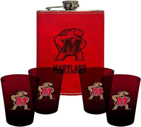 شركة الذاكرة | مرخصة من NCAA Team Logo Leather Flask مع (4) مجموعة أومبير لقطة in Kuwait