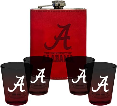 شركة الذاكرة | مرخصة من NCAA Team Logo Leather Flask مع (4) مجموعة أومبير لقطة in Kuwait