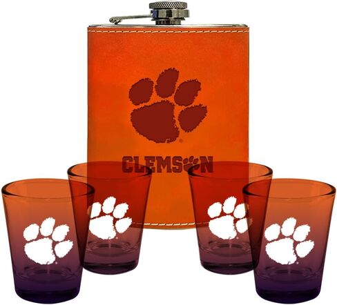 شركة الذاكرة | مرخصة من NCAA Team Logo Leather Flask مع (4) مجموعة أومبير لقطة in Kuwait