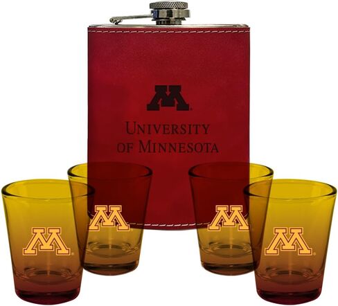 شركة الذاكرة | مرخصة من NCAA Team Logo Leather Flask مع (4) مجموعة أومبير لقطة in Kuwait